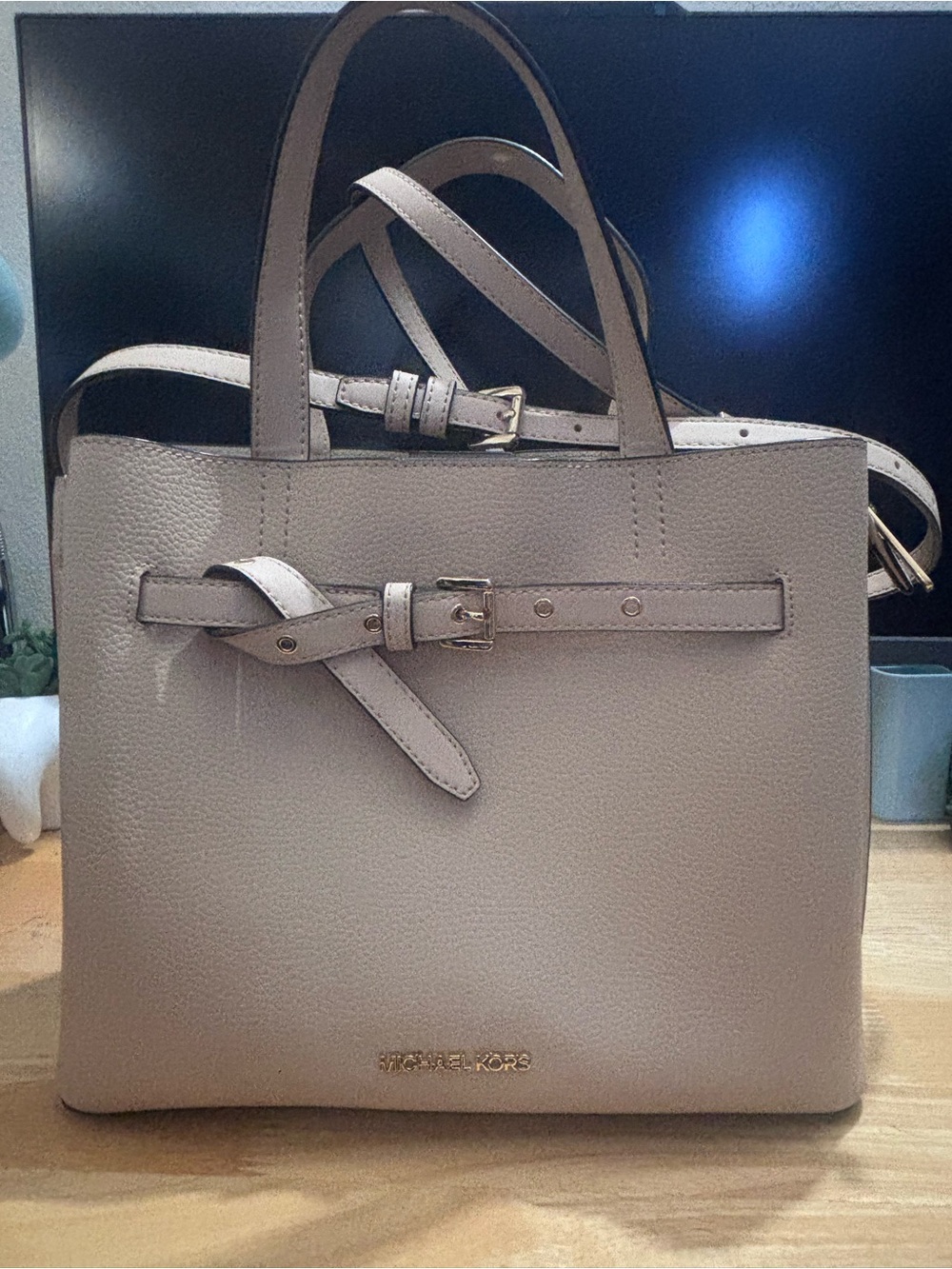 Michael Kors Neutral Beige Tote with Belt Accent